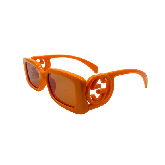 GUCCI ORANGE / BROWN CHAISE LONGUE 54MM RECTANGULAR FRAME SUNGLASSES main image 4